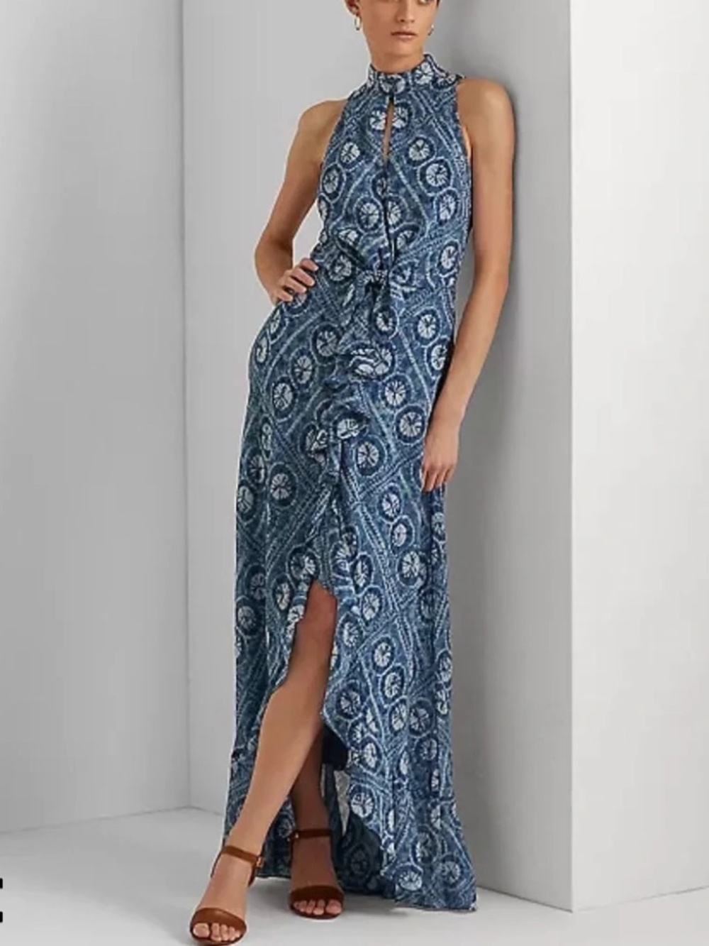 NWT LAUREN RALPH LAUREN Geo Print Sleeveless Georgette Gown 00